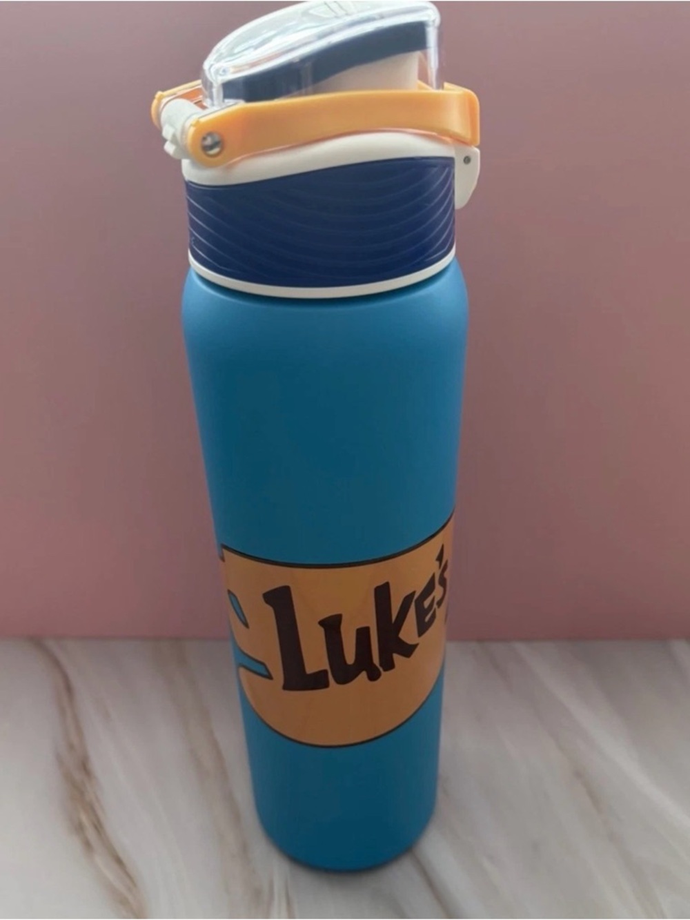 Gilmore Girls Luke Insulated Bottle Blue & Yellow Push Button Lid